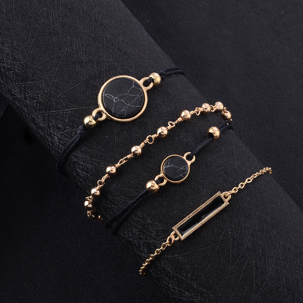4 piece set European and American style personality black turquoise pattern black square bracelet - HD Wireless Product #2