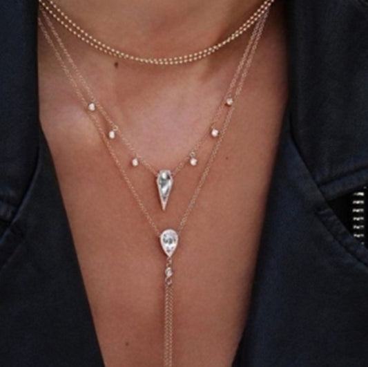 Vintage four-layer drop diamond necklace 58572907282