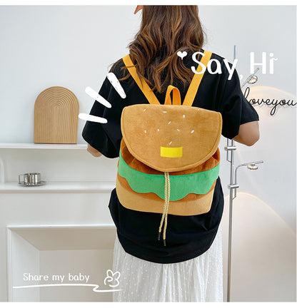 Cute Hamburger Plush Backpack Soft Cartoon Burger Plush Coin Purse Girls Kindergarten School Bookbag Children Kids Pack