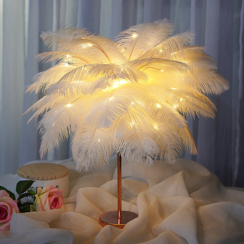 Feather Lamp Nordic Desk Lamp European-Style Bedroom Bedside Feather Table Lamp Night Light Table Lamp Decoration Modern 5888