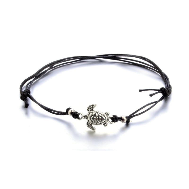 European And American Hemp Rope Multi-layer Turtle Anklet Hand-woven Antique Silver Turtle Beach Anklet Bracelet 58a27d15 1f6