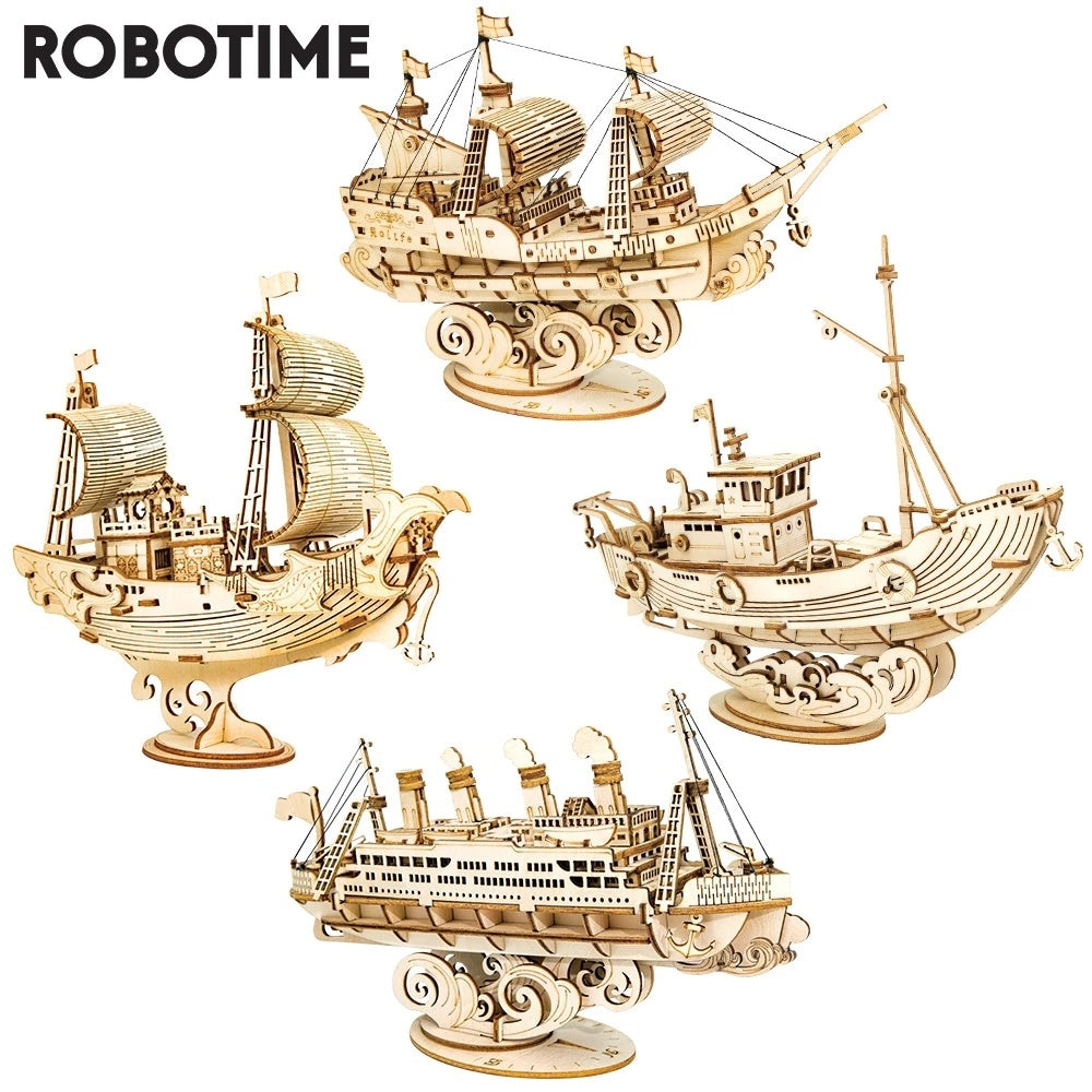 Robotime Boat & Ship Model 3D Wooden Puzzle Games Toys Assembly Kit For Children Kids Girls Birthday Christmas Gift Dropshipp