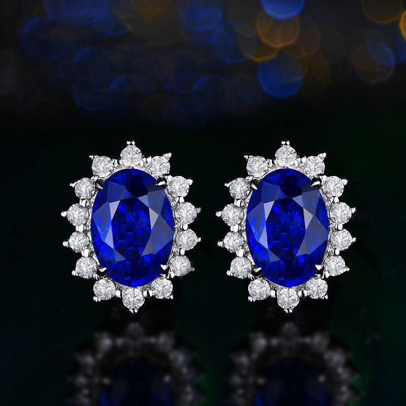 High-grade Ring Necklace Ear Stud Ornament Colored Gems Set Three-piece Set