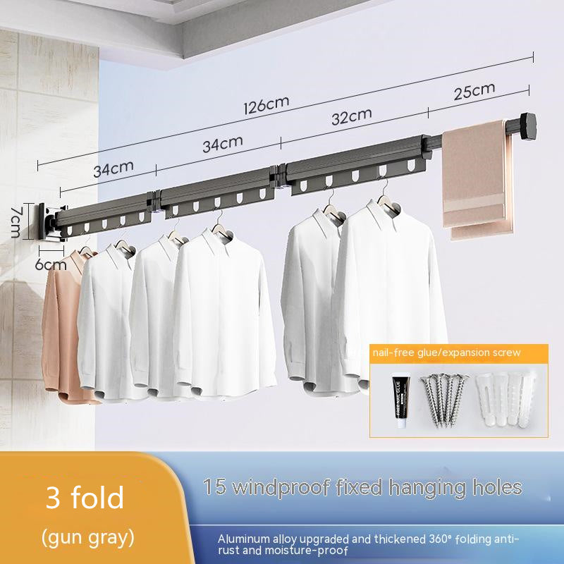 Suction Cup Folding Clothes Hanger Indoor Home Balcony Aluminum Retractable Drying Rack No Punching Folding Clothes Hanger 59