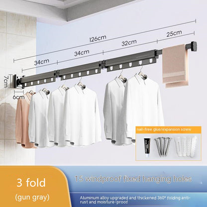 Suction Cup Folding Clothes Hanger Indoor Home Balcony Aluminum Retractable Drying Rack No Punching Folding Clothes Hanger 59