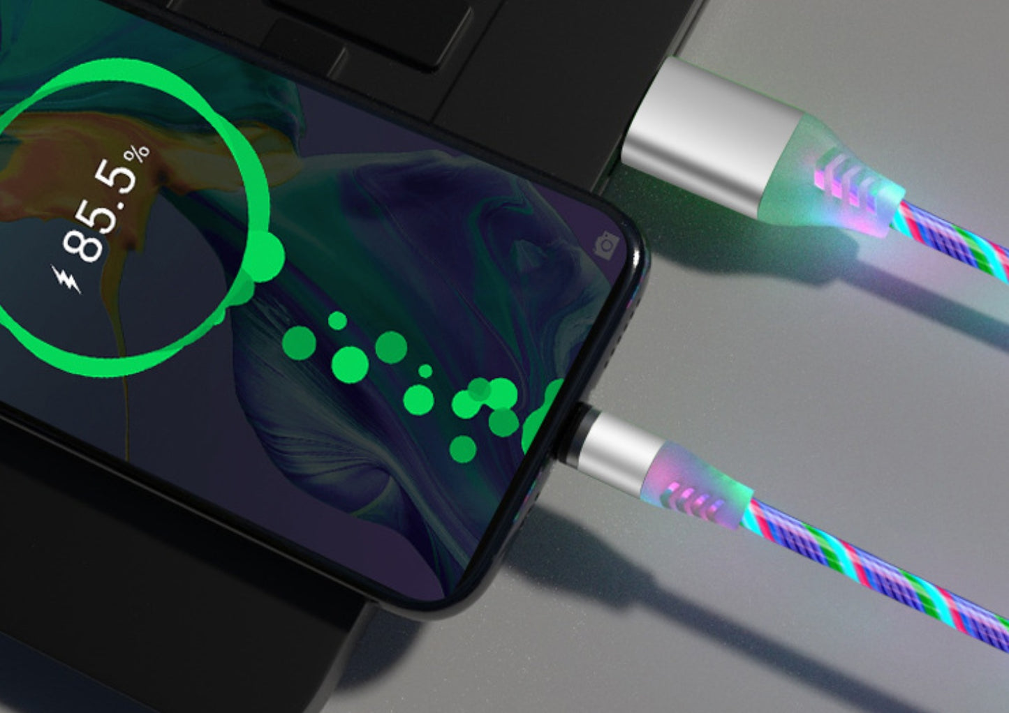 Compatible with Apple, Flowing Ligh Magnetic Streamer Data Line Cable for Iphone Android Typec - 图片 4