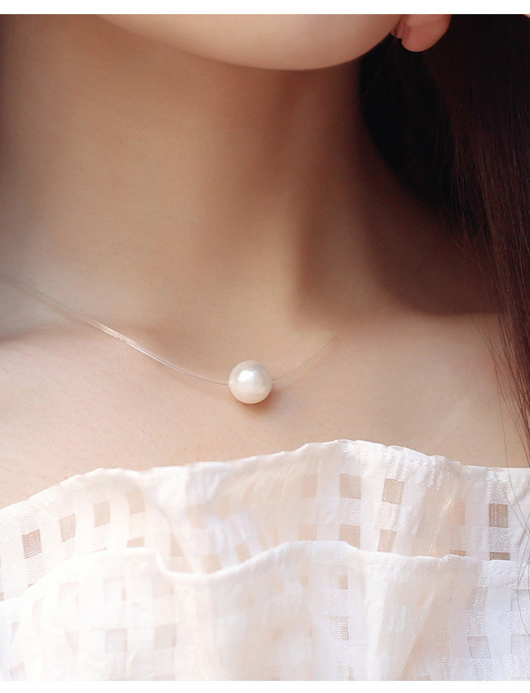 925 Silver Natural Freshwater Beads Fish Line Pearl Necklace - HD Wireless Product #3