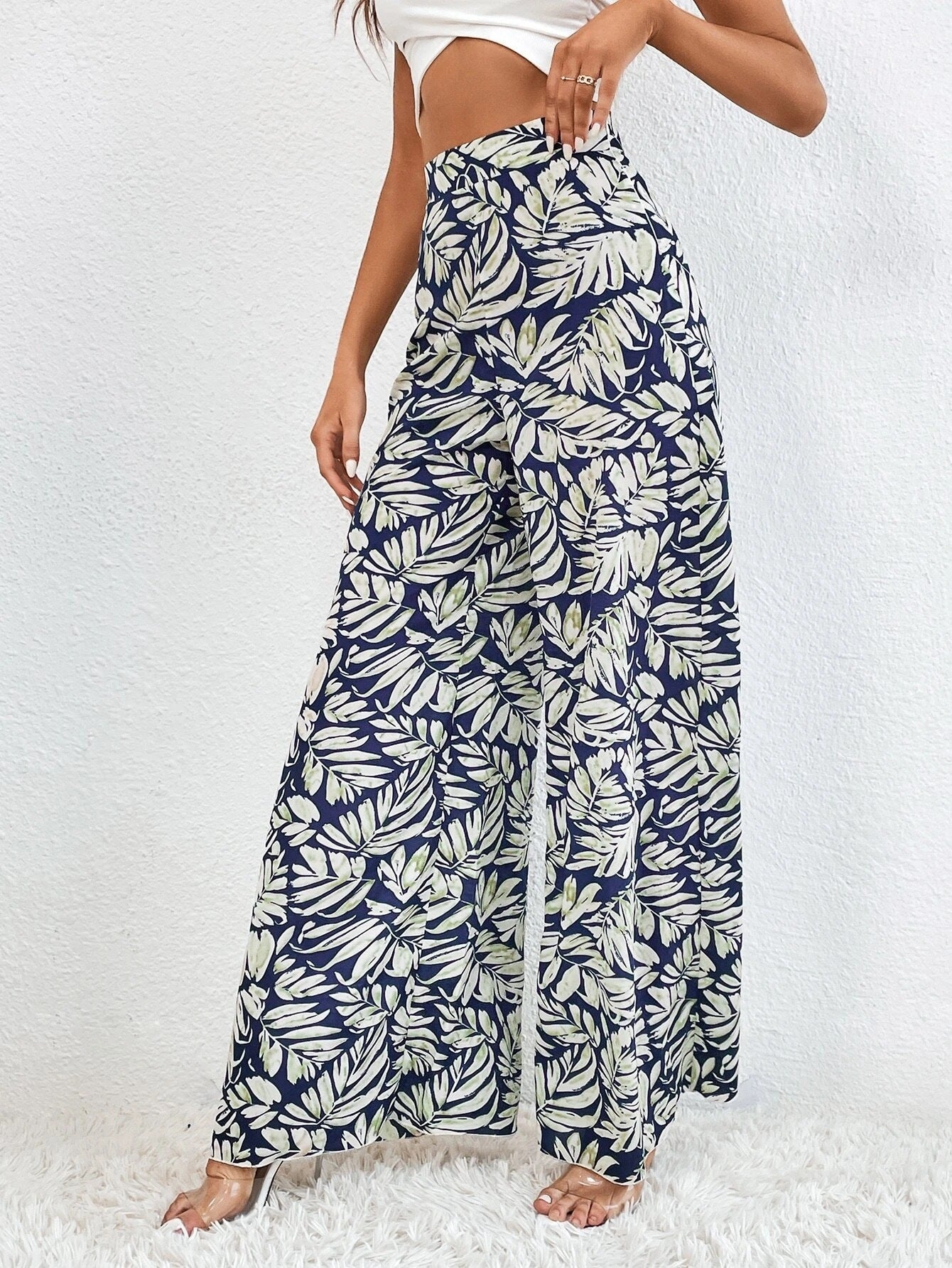 Fashionable Chiffon Floral Wide-leg Pants For Women