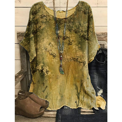 Loose Round Neck Short Sleeve Cotton And Linen Top 5981fee2 a822 4ee9 97c6 b27e0b7affa0
