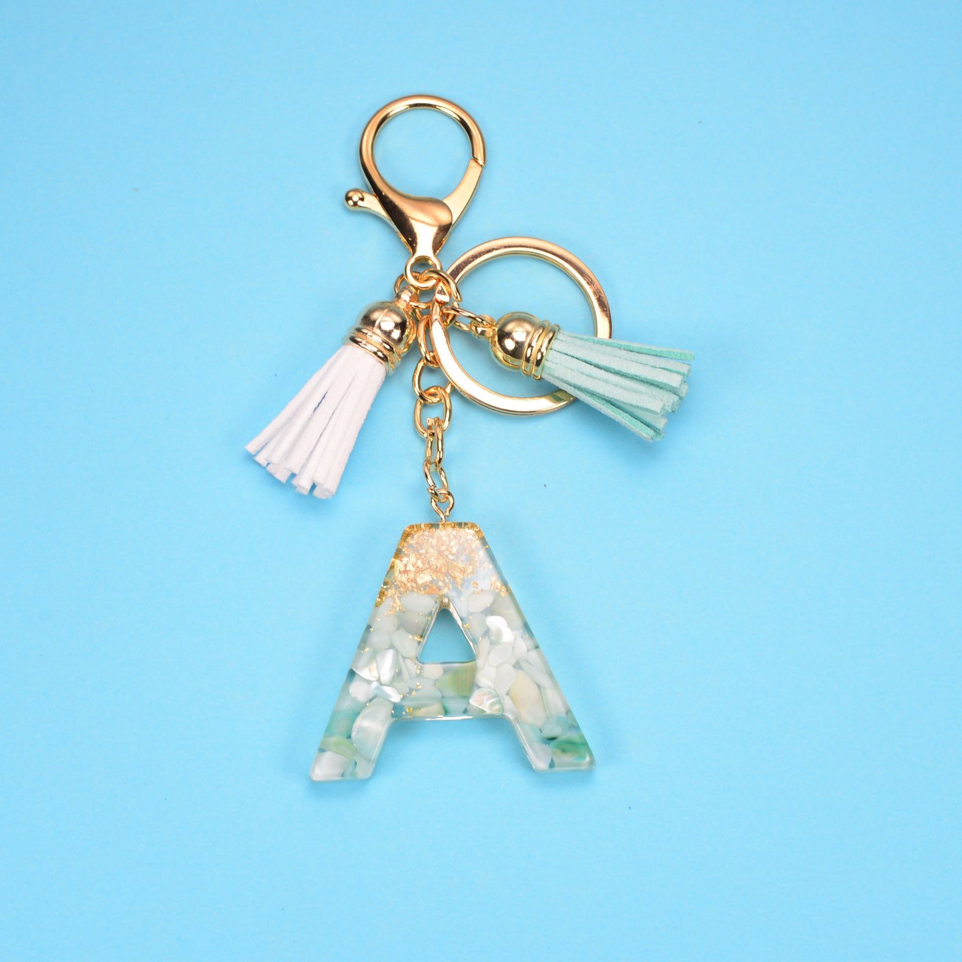English Alphabet Keychain Tassel Pendant Stone Gold Foil Resin Key 59b4b76f f78d 4fc2 8999 e3a85252a0e6