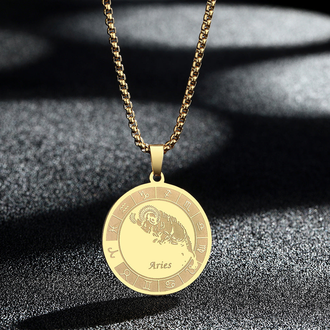 Stainless Steel Constellation Pendant Necklace Gold Medal Necklace 59d457e4 2b1c 4d0f a080 6481654593de