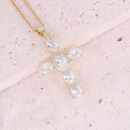 Copper Micro Zircon-laid Necklace Multicolor Cross Pendant Hip Hop Necklace Clavicle Chain 5a3887e7 7c84 4d1e b0c4 63facb8431