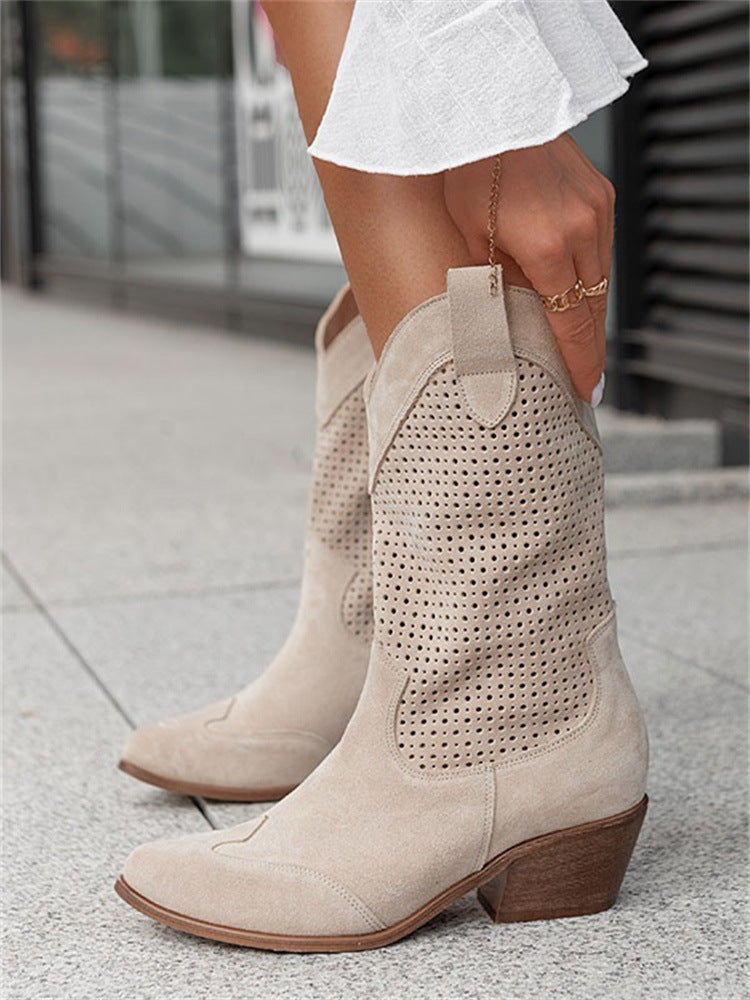 Mid-heel Burnt-out Suede Low-cut Women's Boots 5a504f91 732d 4a41 a85e 2802f3345dd9
