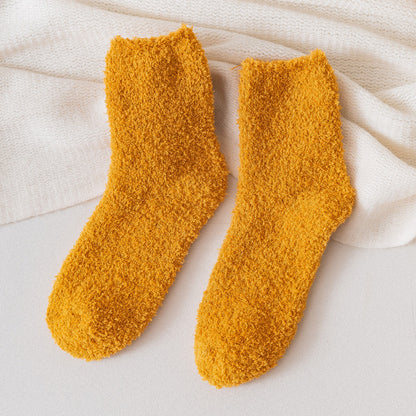 Autumn And Winter Half Velvet Socks Coral Velvet Women's Solid Color Socks Thickened Warm Mid-calf Length Socks 5a76771e a38c