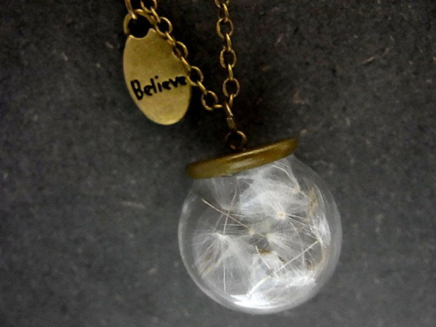 Vintage Handmade Fashion Dandelion Seed Glass Necklace