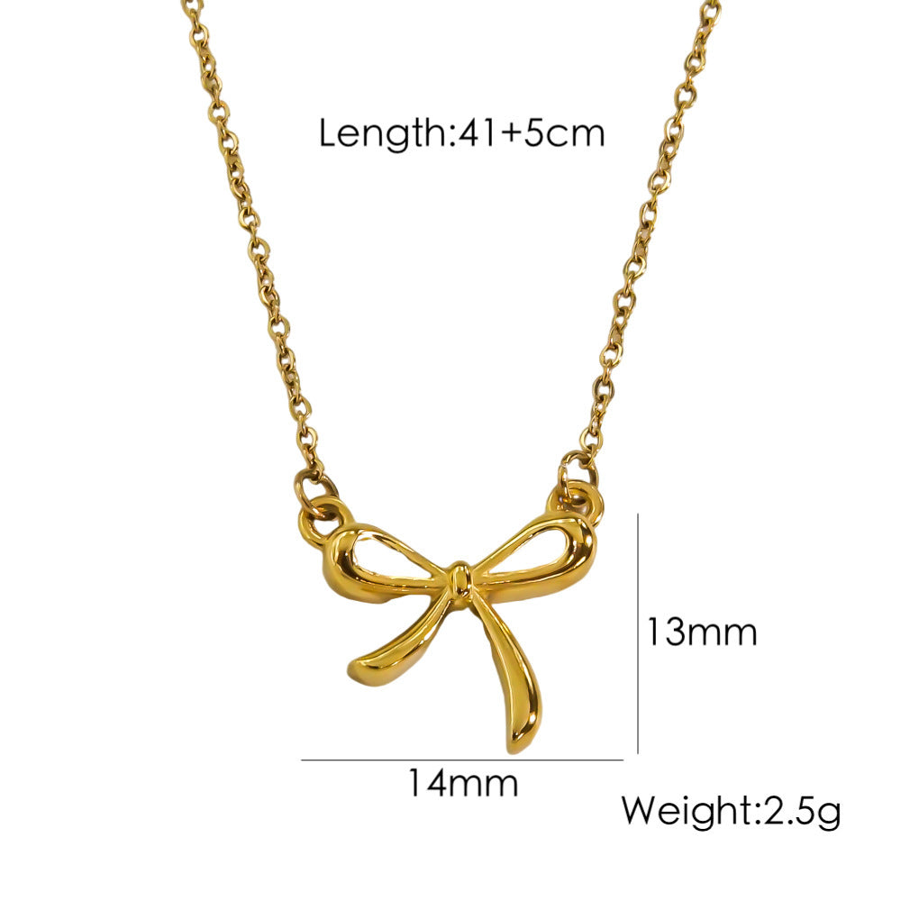 Bow Stainless Steel 14K Gold Earrings Necklace 5a9dca59 092c 46a5 92d9 e9fd0f8ee293