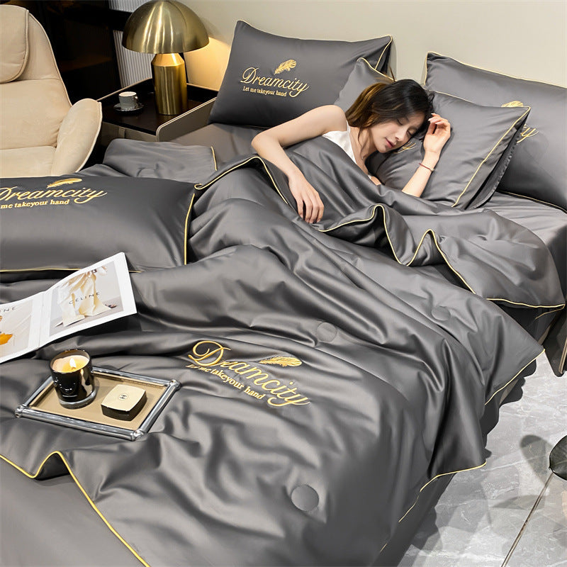 Modern Simple Washed Silk Airable Cover Ice Silk Printing And Dyeing Embroidery 5ade6e25 ea61 4459 93f2 31c3c62c7824