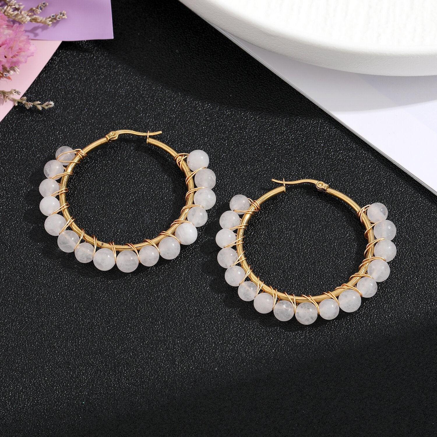 Natural Stone Stainless Steel Winding Earrings 5aef954e f7ab 4a10 bb65 e552df06dd3a