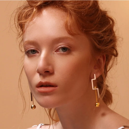 18K Gold Plated Titanium Steel Geometric Steel Ball Mixed Color Earrings - HD Wireless Product #1