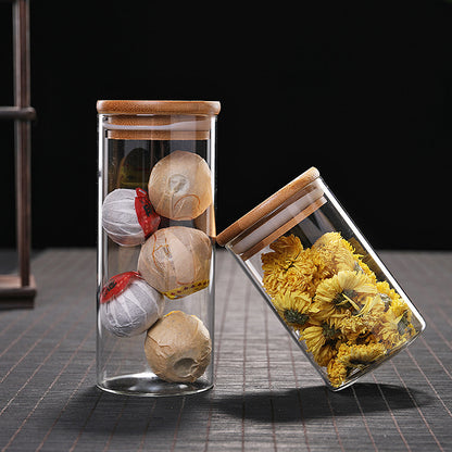 Kitchen Jar For Food Storage Round High Borosilicate Food Glass Jars with Bamboo Lid 5b5f75c7 9c2a 4c44 886b 7a301ff4e810