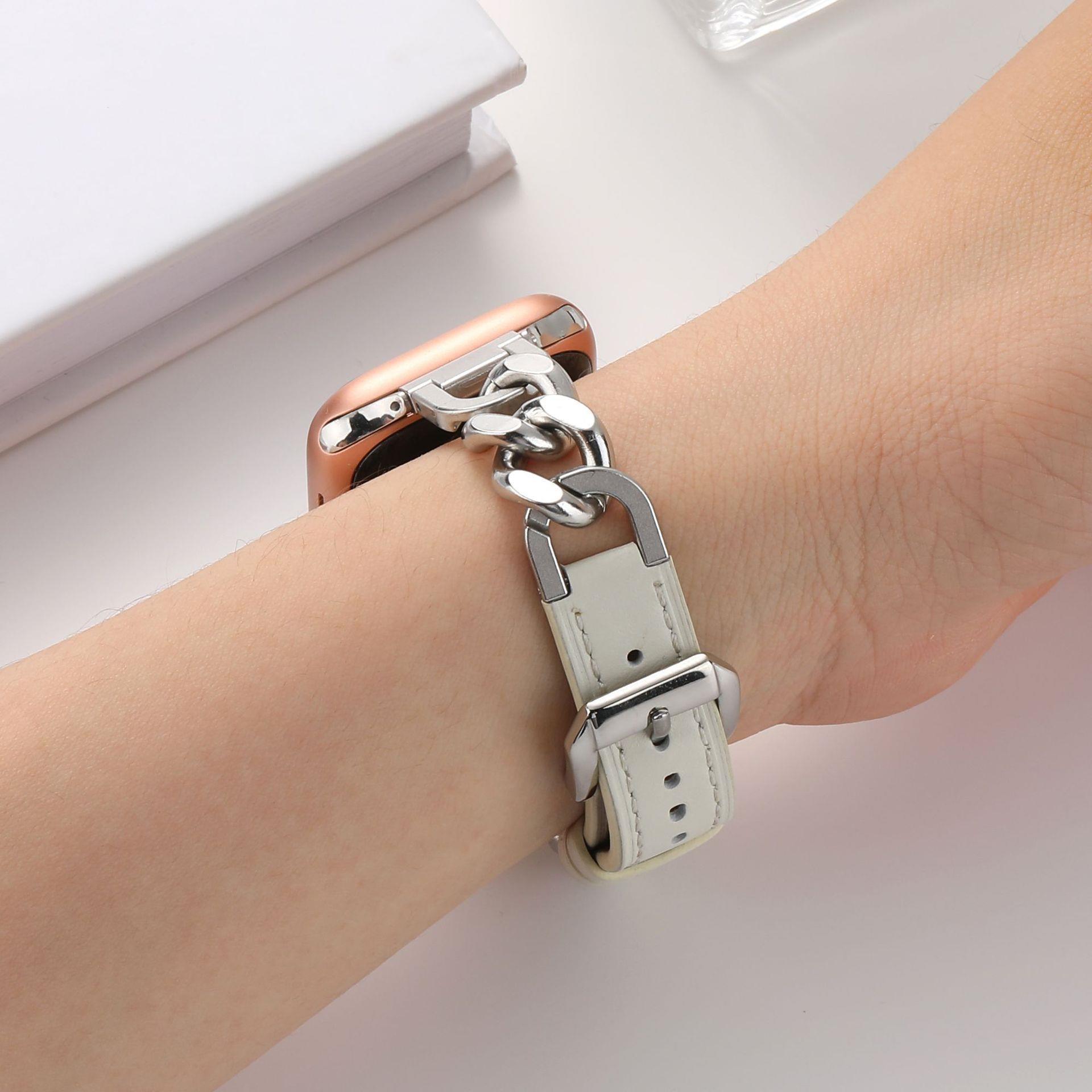 Stainless Steel Leather Single Row Denim Chain Iwatch Strap 5b65a4f4 4524 493b 98ea 0bf4824bf648