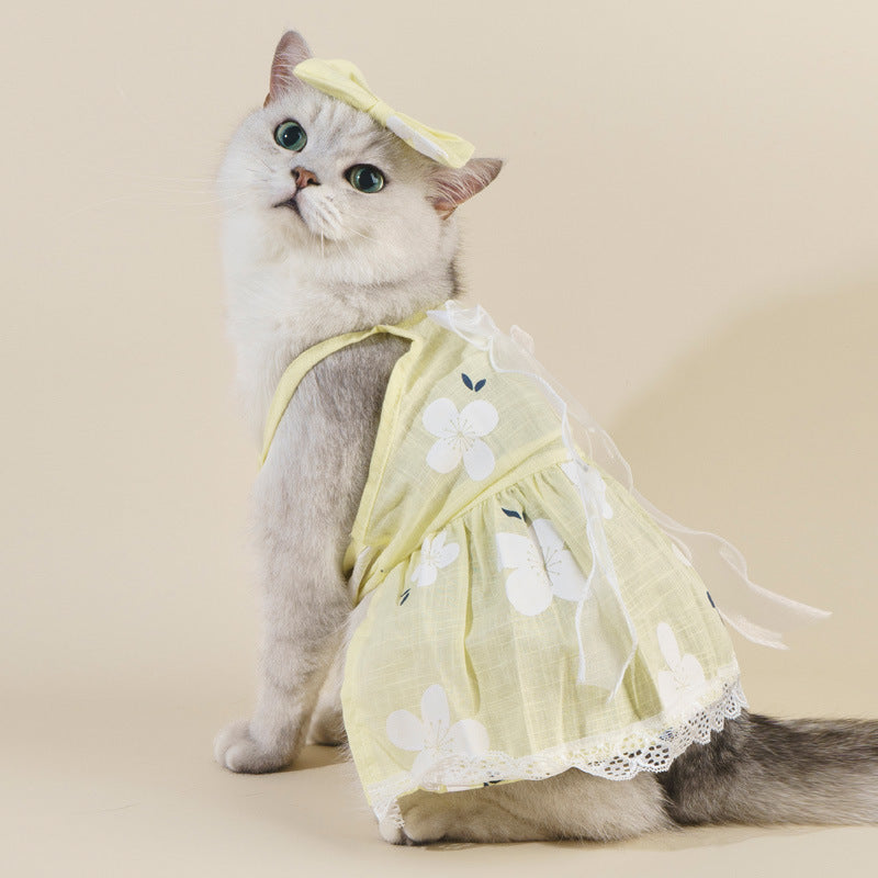 Spring And Summer Dog Clothes Cat Clothing Pet Cotton Floral Slip Dress Mesh Skirt Dress 5b6cd7ec bc06 484c 9227 132c93729868