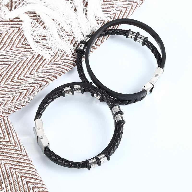 Stainless Steel Woven Leather String Couple Bracelet 5b6e58e3 36fa 4d82 948e ae0cee6f130d