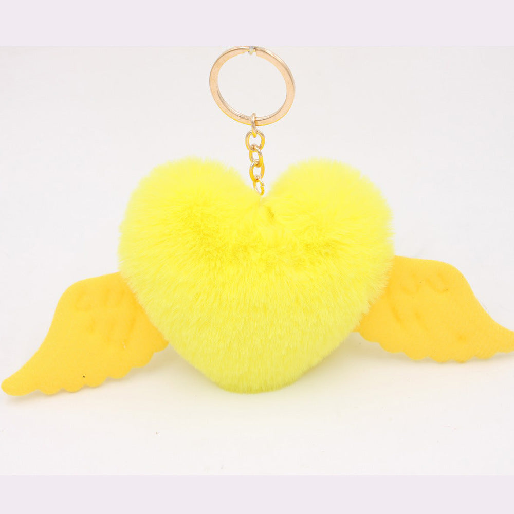 Peach Heart Wings Heart Wool Ball Keychain Pendant 5b97d645 4df3 4725 9c9a c5a5b342027b