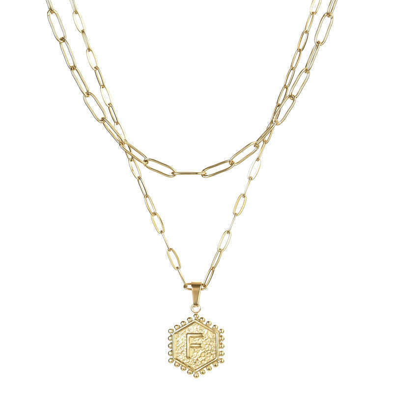 14K Gold Double-layer Combination Necklace Cool Female Letter Stainless Steel Necklace - HD Wireless Product #8