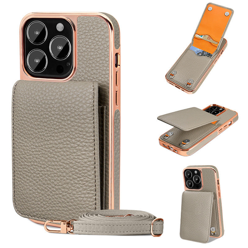 Litchi Pattern Wallet Lanyard Phone Case For 14 5c4a3e83 6bf0 4a6a a627 92bd99bf5da4