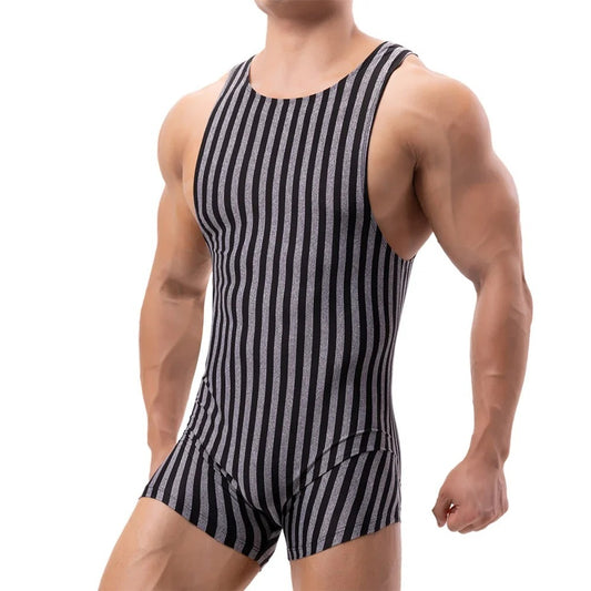 Men's New One-piece Vertical Striped Pajamas Sports Jumpsuit 5c7952d3 52a9 48a1 9d1d 159c60a3236f