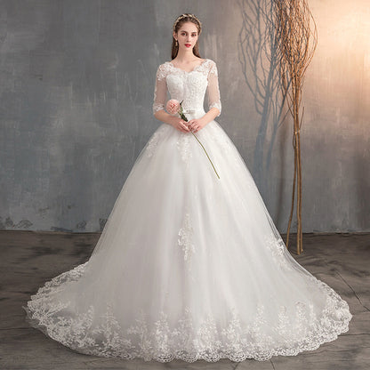 Wedding Dress Trailing Deep V Neck Lace High Waist Wedding Dress Long Sleeves 5c934a1a 01bb 4e23 a86d b0841cd9ff00