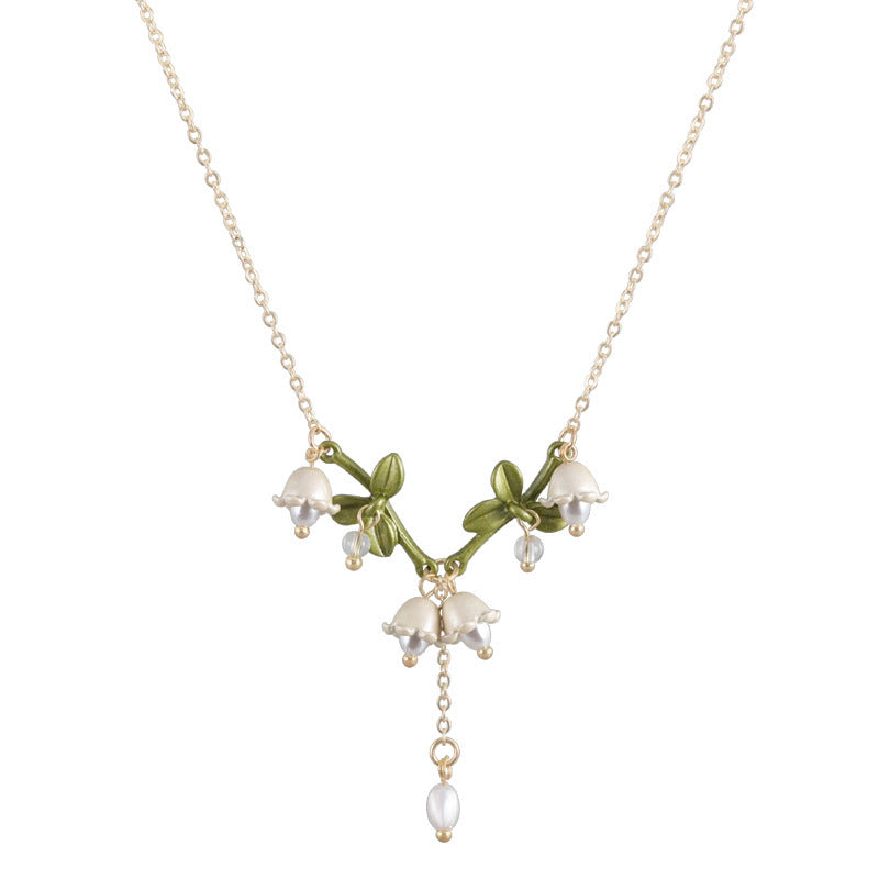Women's Fashion Simple Bell Orchid Shape Pearl Pendant Necklace 5ca9db63 14fb 4895 b2af a9de1d0e843c