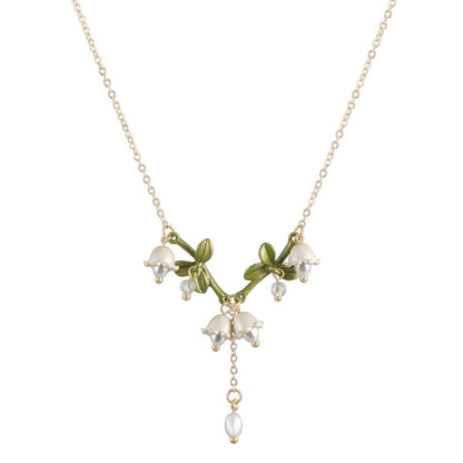 Women's Fashion Simple Bell Orchid Shape Pearl Pendant Necklace 5ca9db63 14fb 4895 b2af a9de1d0e843c
