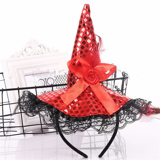 Halloween Decoration Witch Hat Headband, Masquerade Show Lace Sequin Hat Headband 5caac785 41cf 4c0b 9685 8c90627f0a42