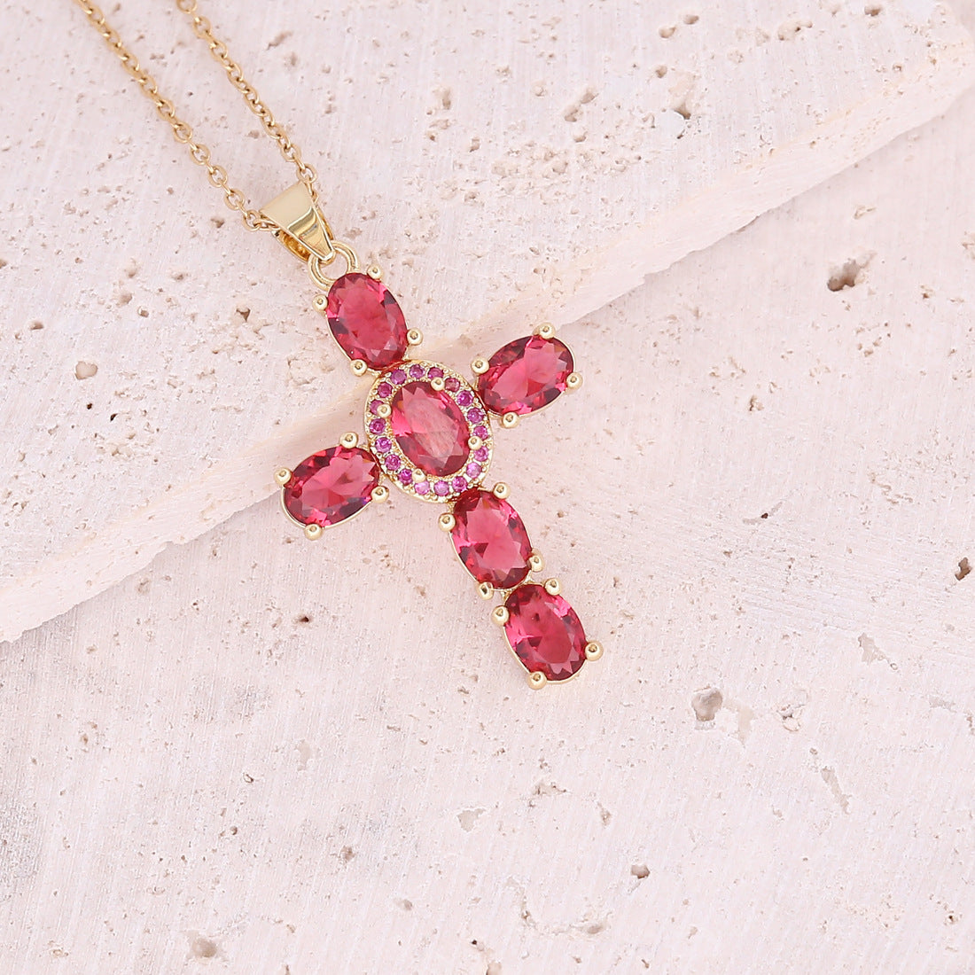 Copper Micro Zircon-laid Necklace Multicolor Cross Pendant Hip Hop Necklace Clavicle Chain 5d0d5557 b9f1 44d1 89a7 a16401d4f4