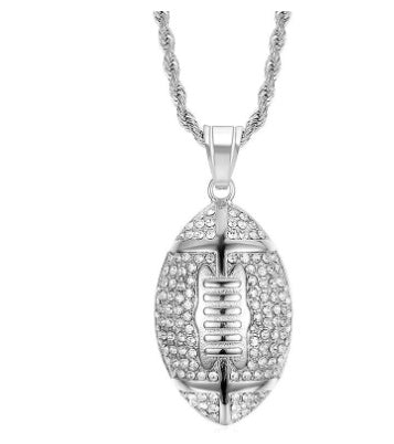 316L stainless steel gym jewelry Gold plated men rugby ball necklace - HD Wireless Product #6