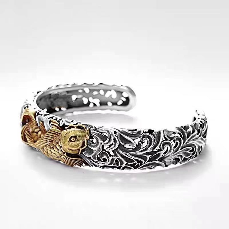 Chinese Style Two-color Electroplated Koi Tangcao Pattern Bracelet 5d503ca6 e556 4452 bc1f ecfb457b8016