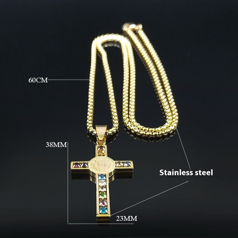 St Benedict Crystal St Pendant Cross Stainless Steel Necklace 5d624365 db99 474e b6ed 061b25de1344