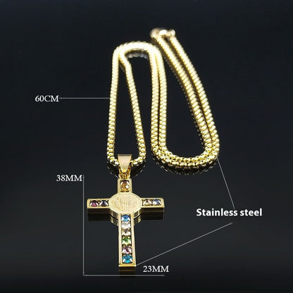 St Benedict Crystal St Pendant Cross Stainless Steel Necklace 5d624365 db99 474e b6ed 061b25de1344