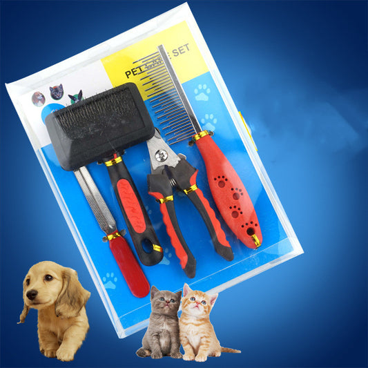Dog Grooming Four-piece Comb Brush Nail Scissors File Cleaning Kit 5d7dd245 55d5 4d95 8051 4647cc764e12
