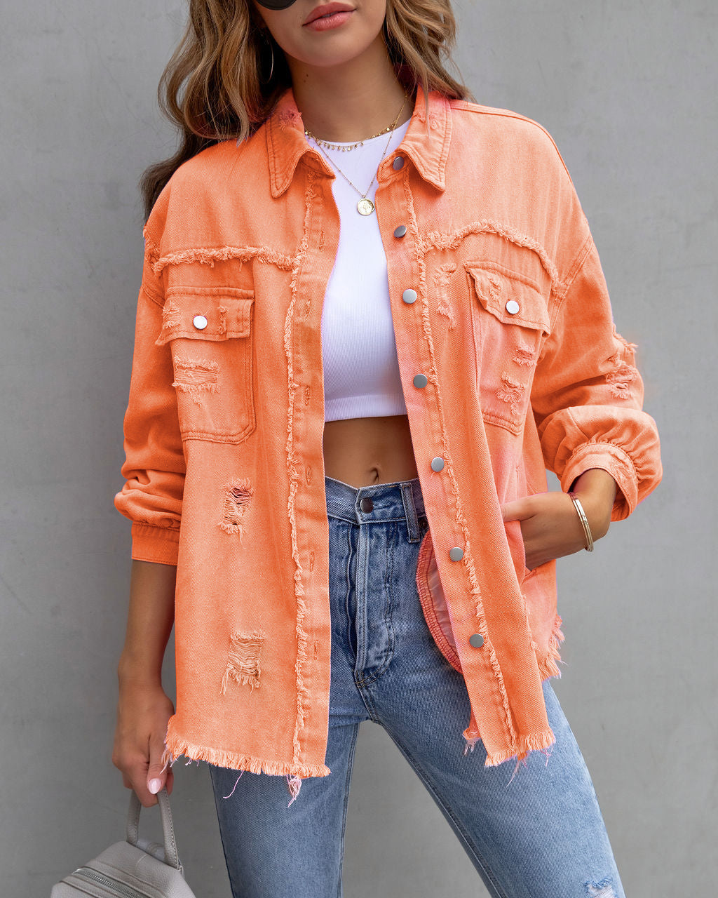 Fashion Ripped Shirt Jacket Female Autumn And Spring Casual Tops Womens Clothing 5d9fdb54 2cc3 43e3 8e89 22fa9486ee73