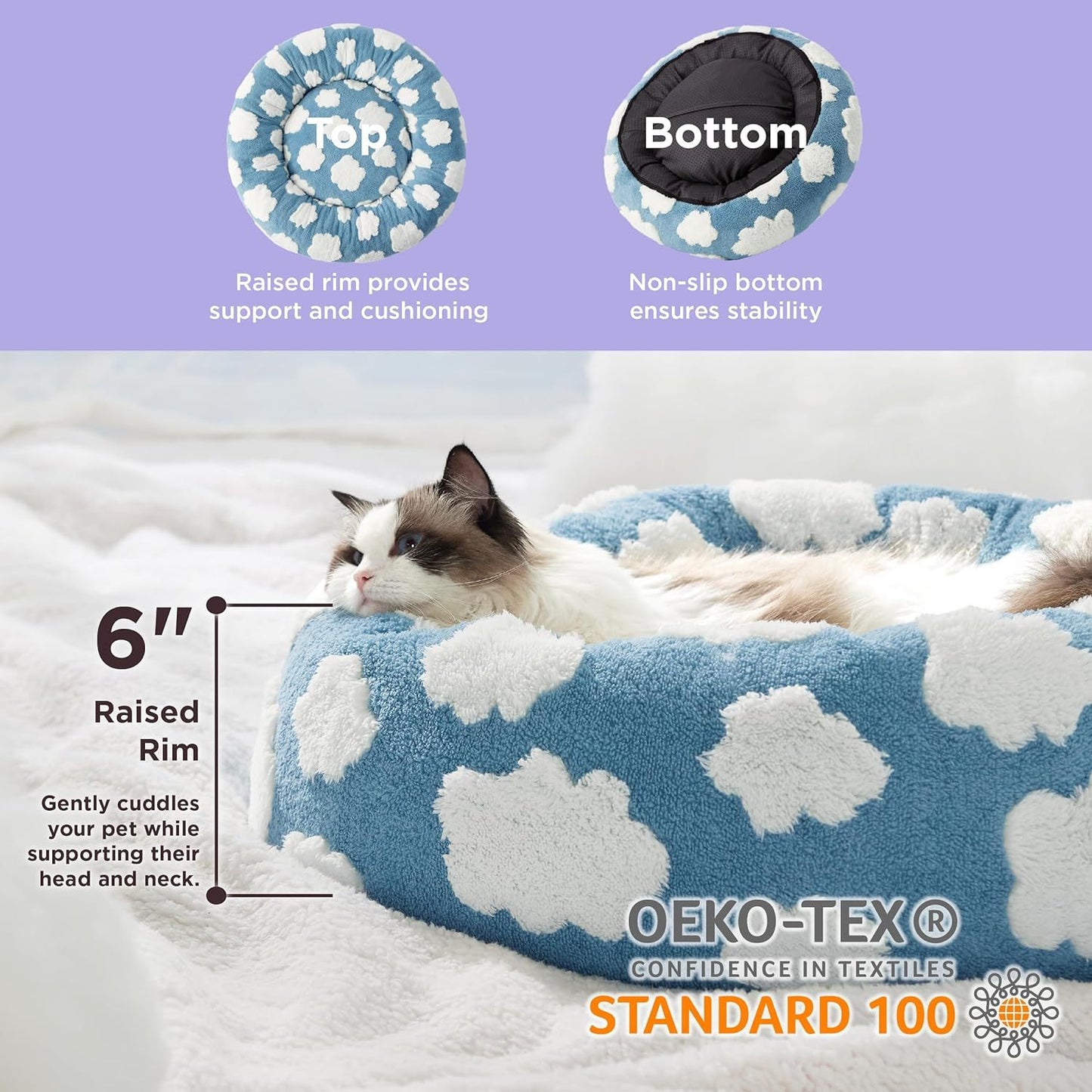 Lesure Cat Beds For Indoor Cats - Round Cat Bed Donut Small Dog Bed Calming Pet Beds, Cute Modern Beds With Jacquard Shaggy P