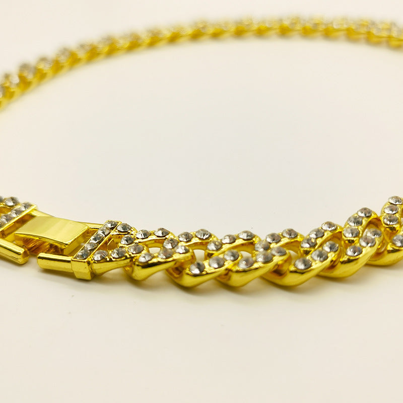 12mm Wide Single Row Simple Alloy With Diamond Cuban Link Chain - HD Wireless Product #5