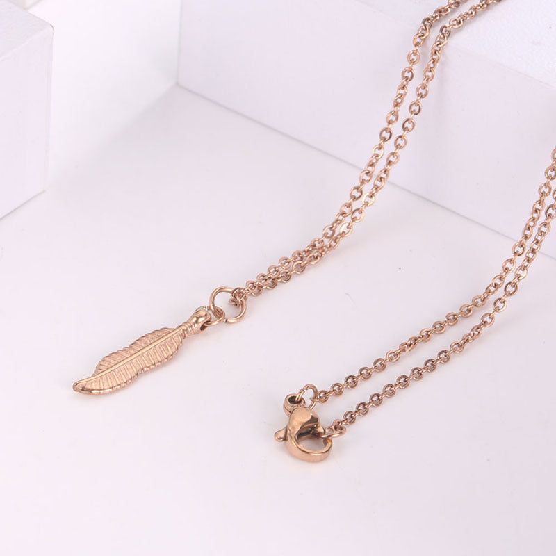 Simple Titanium Steel Clavicle Chain Leaf Pendant Long Necklace 5e4aa4af 1ed0 432b b0f5 c1f02a61777b