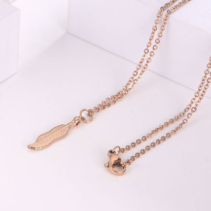 Simple Titanium Steel Clavicle Chain Leaf Pendant Long Necklace 5e4aa4af 1ed0 432b b0f5 c1f02a61777b