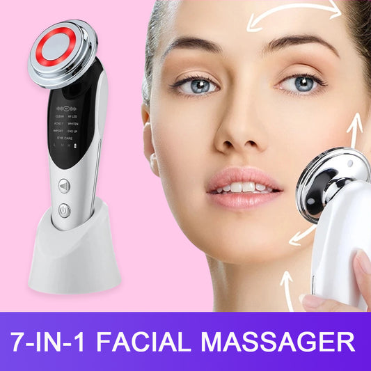 7-in-1 Facial Massager EMS Micro-current Color Light Vibration LED Beauty Purifying Introducer Skin Care Beauty Device - HD Wireless Product #1