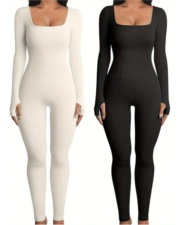 Women's Yoga Sports Fitness Jumpsuit Workout Long Sleeve Square Collar Clothing 5ed9d3ab 1bf1 4122 acc1 e59fb0de1c20