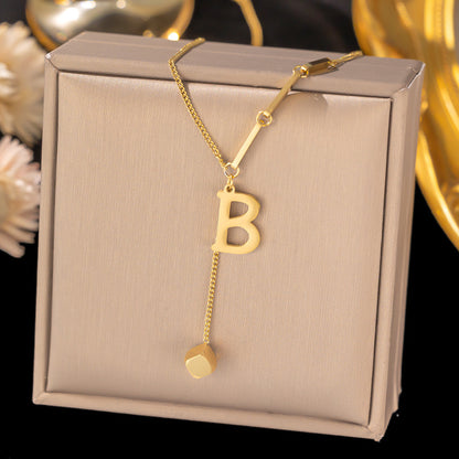 Necklace Ornament Titanium Steel Tassel 26 Letters Female Small Square Pendant Graceful Personality Jewelry 5efce9ee 7c19 4d0