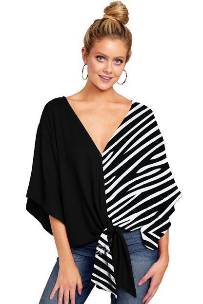 New V Neck Blouse Women Leopard Print Shirts Floral Tie Front Blouses Batwing Summer Oversize Ladies Tops 5f5b8e23 911e 440b 